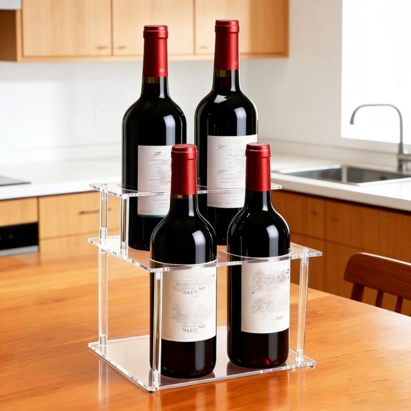Clear Acrylic Bottle Display Rack with 2 Levels for Showcasing Condiments and Wine