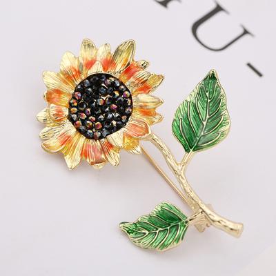 Japanese And Korean Mori Sunflower Brooch Fashion Versatile Plant Enamel Flower Pin Women'S Suit Coat Accessories