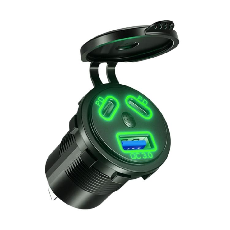 Waterproof Car Charger PD45W Double Type C Car Charging Socket with Additional 18W QC3.0 USB Port for 12-24V Vehicles