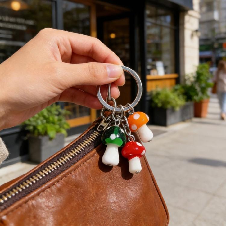 Charm Alloy Mushroom Keychain With Handmade Glass Detail Suitable For Any Occasion