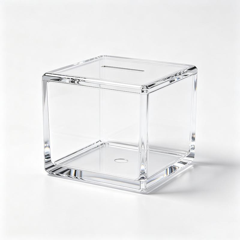 Square Clear Acrylic Piggy Bank with In-Only Slot, High Transparency