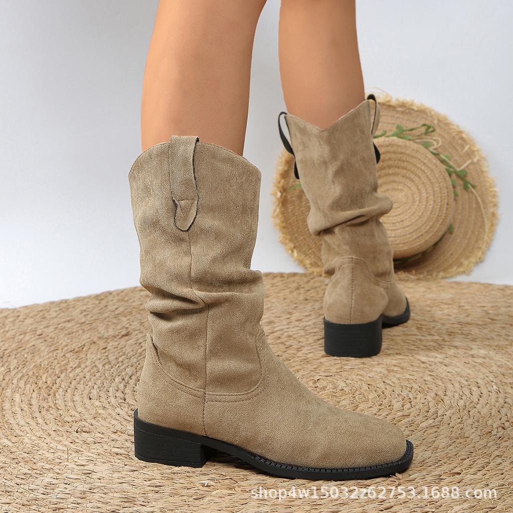Large size pointed western temperament 22 autumn and winter boots thick heel sleeve beautiful pile fashion boots