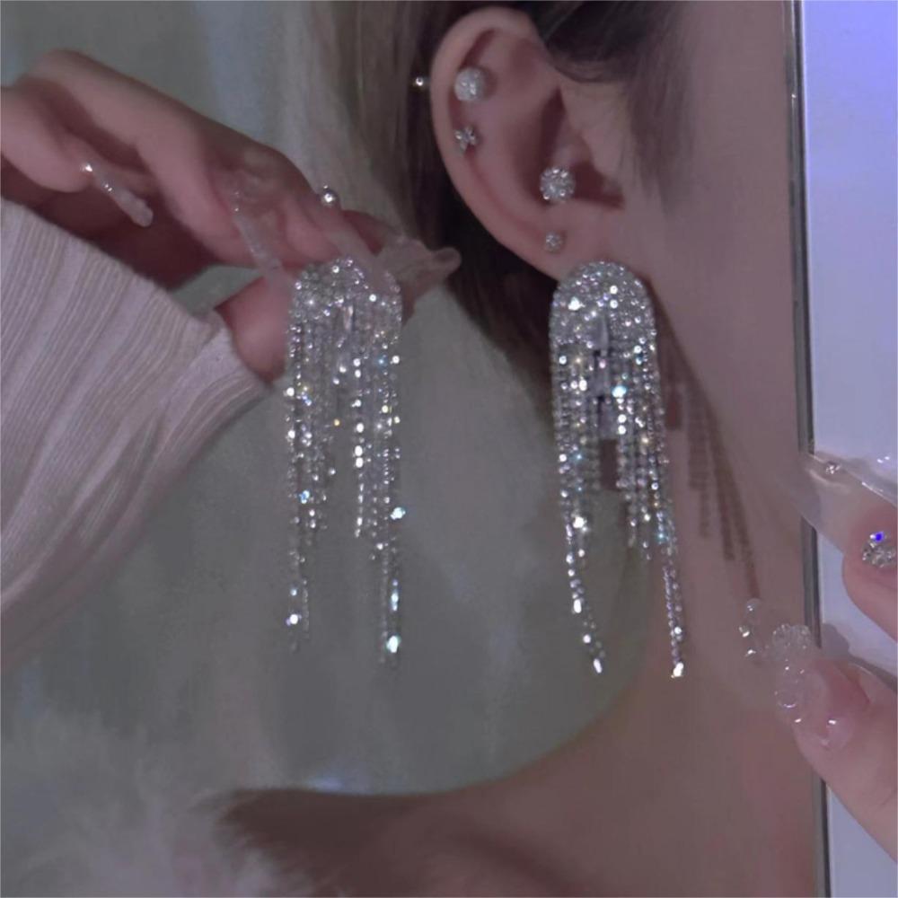 Hoop Tassel Stud Earrings Alloy Long Tassel Earrings Elegant Stud Earrings  Woman Girls