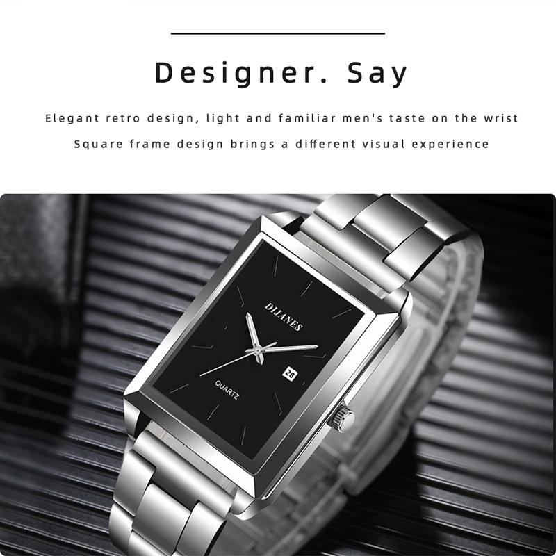 New square watch Steel band Quartz watch Calendar Watch Business Men's Watch Student Watch Small watch