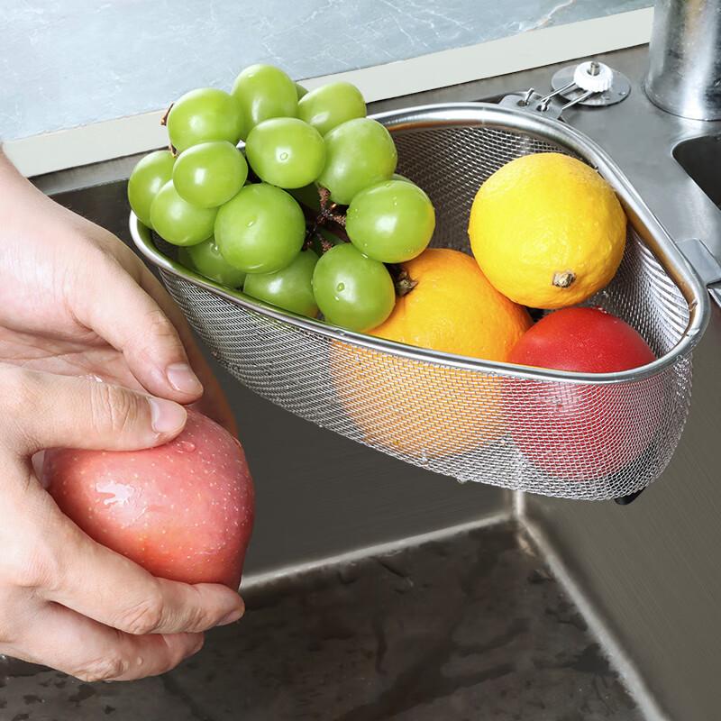 Baijie Triangular Sink Strainer, Stainless Steel Kitchen Utensil, Multifunctional Drain, Food Waste Collector, Storage Rack