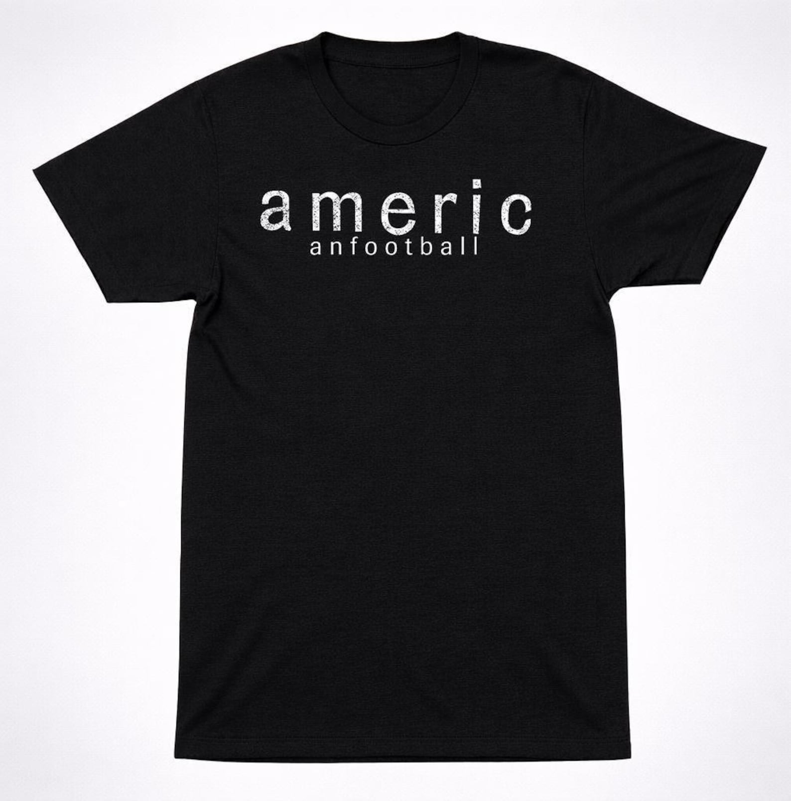 American Football House Logo Distressed Text Logo Minimal Emo Rock Tee, Black Shirt | White Line Art, Timeless Indie Rock Apparel M