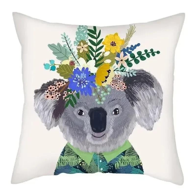 Koalas With Floral Crowns Decorative Pillow Covers Pattern Cushion Cover Suitable For Sofa Bedroom Car Pillow Cover