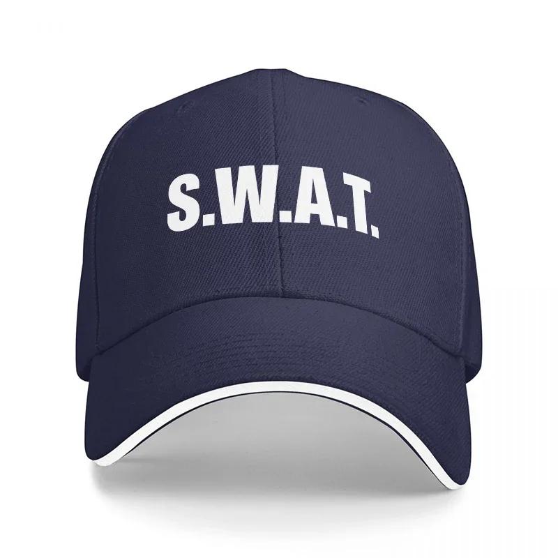 SWAT Logo Baseballkappe Schwarz und Weiß Verstellbare Mütze für Unisex und Damen Taktischer Stil Streetwear Accessoire