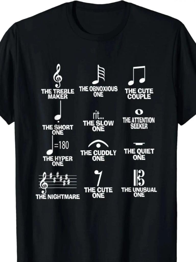 Soft Cotton Humorous Music Note & Definition Print T-Shirt | Short Sleeve