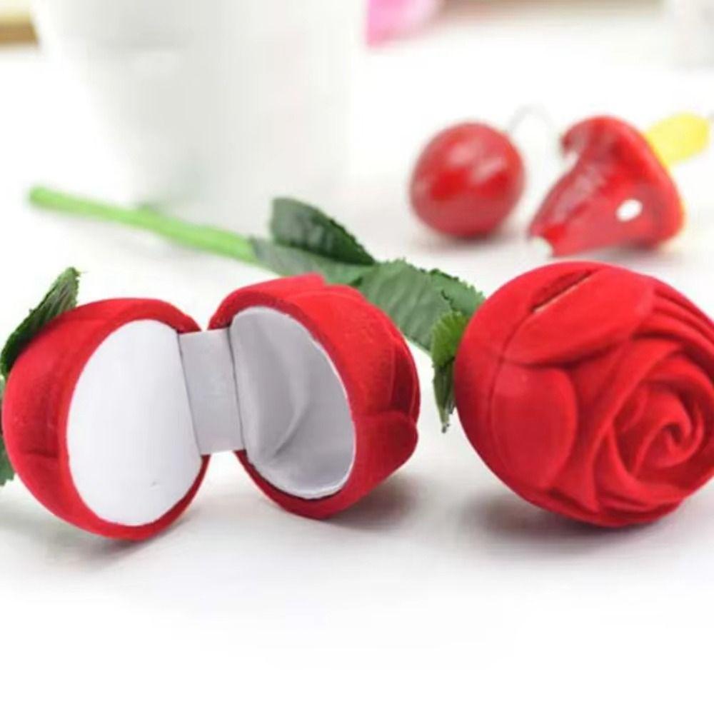 Simulation Flower Rose Ring Box with Leaves Flower Wedding Ring Box  Surprise Proposal