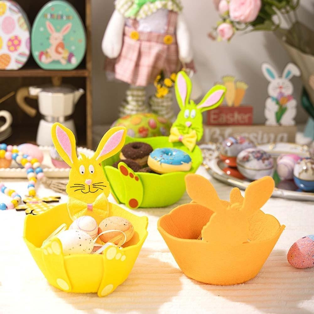Metal Felt Bunny Basket Cut Easter Storage Case Home Decor Ornaments Rabbit Candy Box Chocolate
