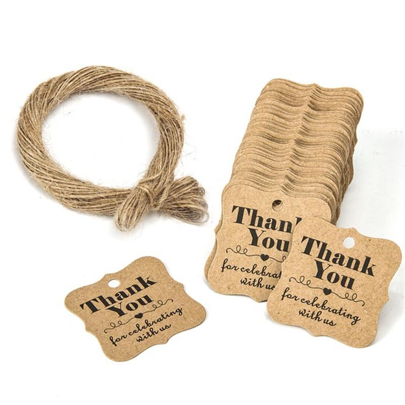 100pcs Paper Jewelry Packaging Blank Labels Display THANK YOU Tags Price Stickers With Rope Necklace Making Bracelet Supplies