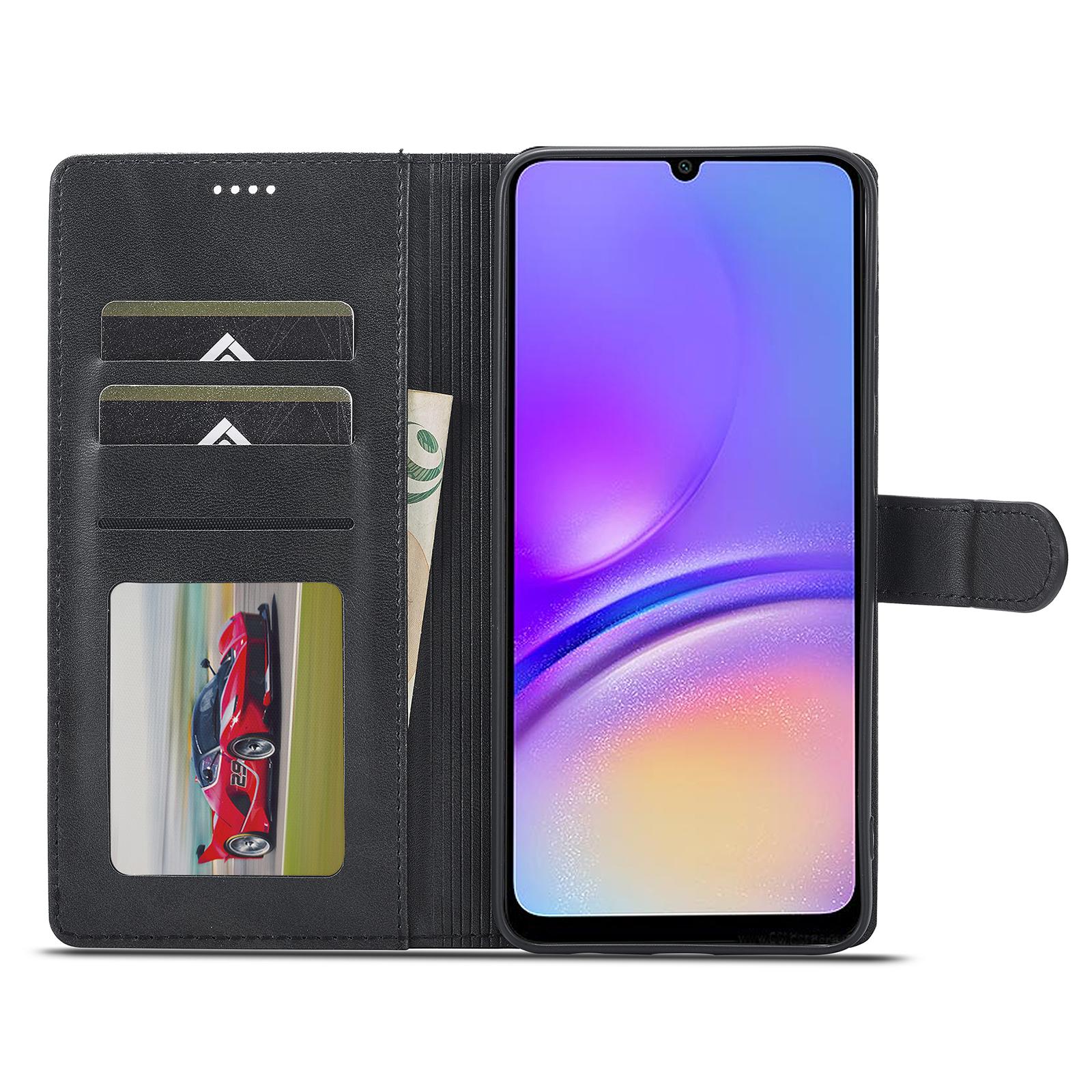 

LC.IMEEKE For Samsung Galaxy A05 4G Case Calf Texture Phone Leather Cover Black