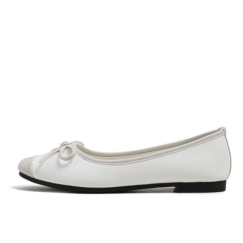 

[Su Yinyin same style] a high _ French lambskin square head bow thick heel ballet shoes women s single shoes 34