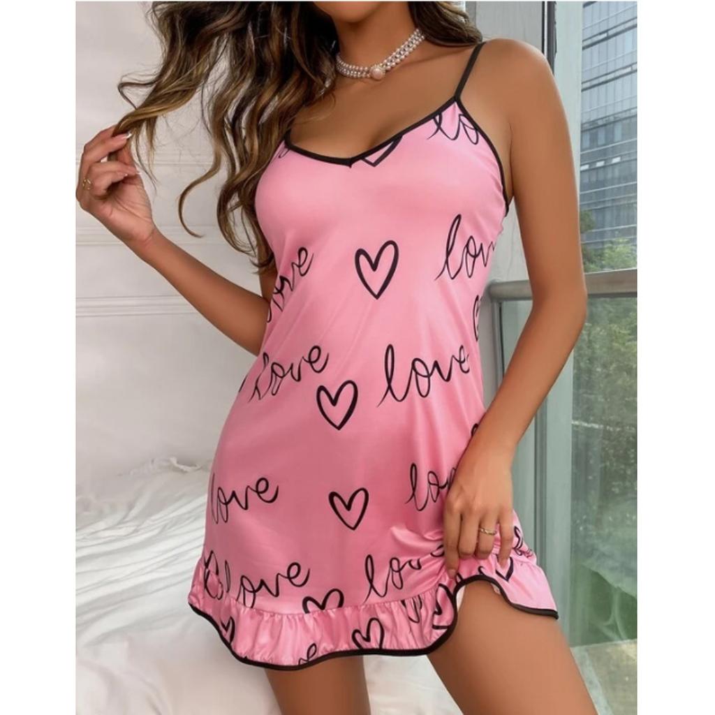 Women's Fashion Sexy Lace Printing Wireless Bra Sexy Loungewear Suspender Nightdress