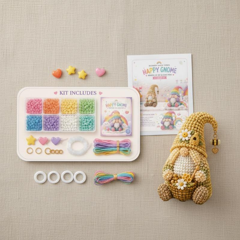 DIY 3D Gnome Beading Art Set Full Material Pack & Instructions for Portable Handcraft Activity Travel Camping Use
