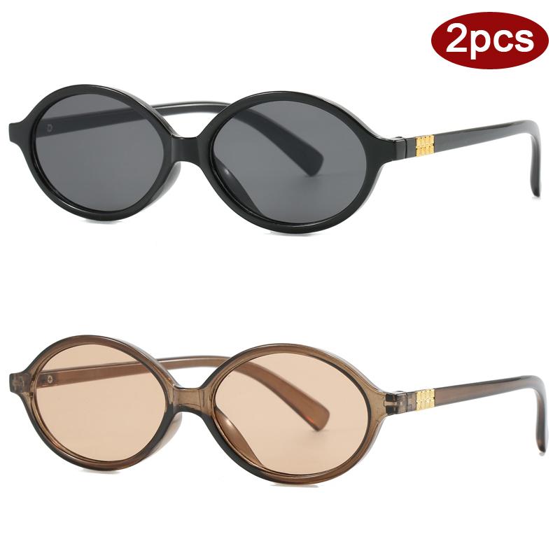 2pcs Trendy Small Oval Women Sunglasses Colorful Frame Punk Style Sun Glasses Shades Ladies Outdoor Shades Oculos UV400