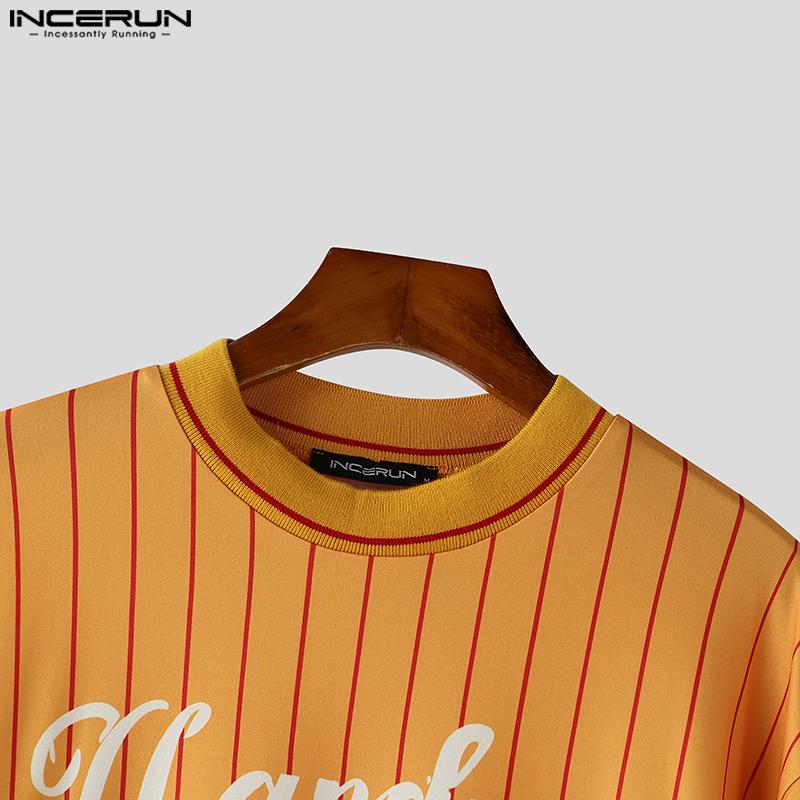 INCERUN Men Round Neck 3/4 Sleeve Striped Print Stitching Summer T-shirts Tops