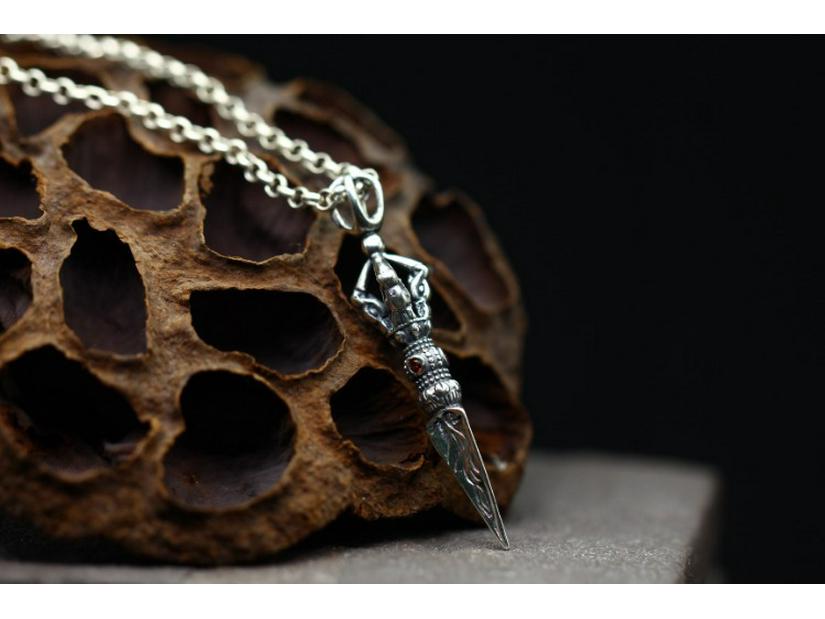 Tibetan Style 925 Sterling Silver Vajra Amulet Necklace
