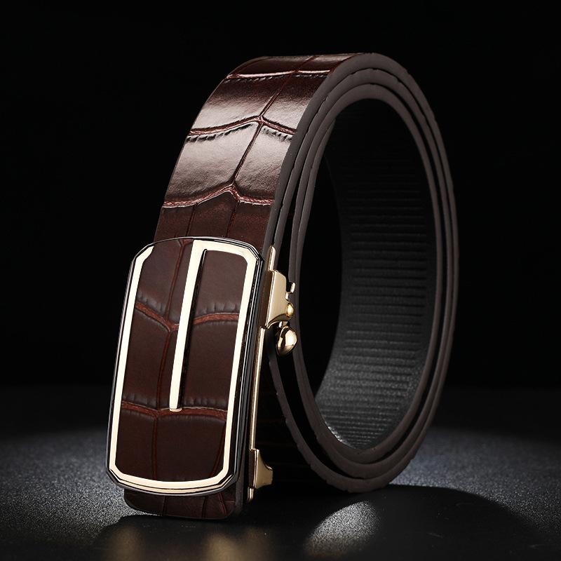 

Новый ремень для мужской моды, простой ремень из коровьей кожи с тиснением под крокодила, с автоматической пряжкой, для мужчин среднего и молодого возраста, для бизнеса, из натуральной кожи, ремень для джинсов 105cm