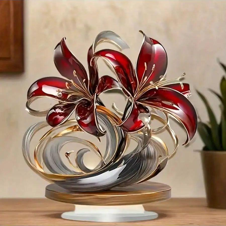 1 Piece of 2D Bohemian Red Lily Desktop Decoration, Versatile Home/office/caf É Decoration,