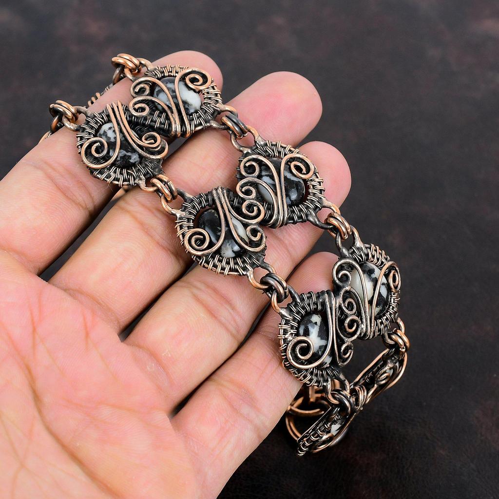 Weißes Büffeltürkis Armband, Kupferdraht umwickeltes Armband, verstellbares Kettenarmband, handgemachter Kupferschmuck, Original Edelsteinarmband