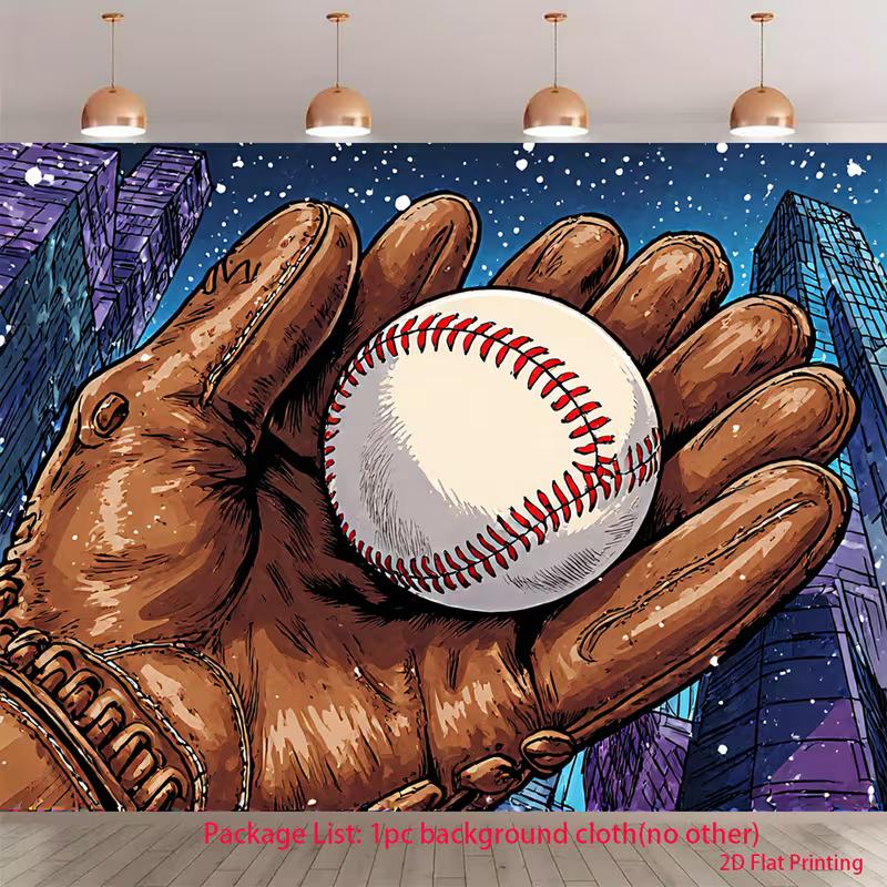 

2D City Night Baseball Backdrop, Cartoon Baseball & Glove Scene Background Cloth for Photoshoot 47.2x31.5inch/120*80cm