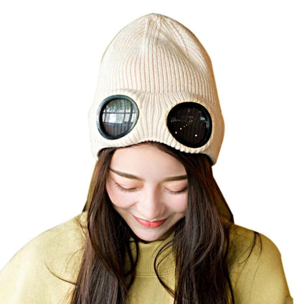 A Beanie Hat with Integrated Goggles, Perfect for Winter Outdoor Activities.