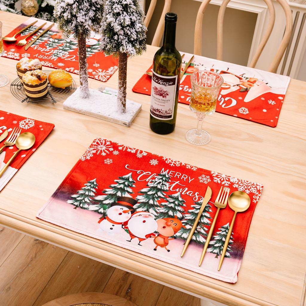 Festive Cartoon Style Christmas Table Decorations Red Snowflake Plush Santa Snowman Reindeer Placemats