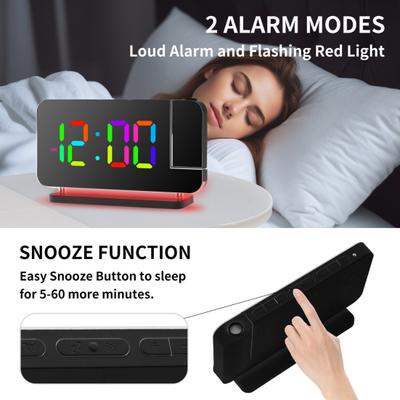Yousheng Projection Alarm Clock with RGB Night Light USB Charger Port Colorful LED Desk Clock for Bedroom Accessories