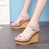 2025 slope heel sandals women's summer new high-heeled platform open-toed muffin shoes European station casual sandals