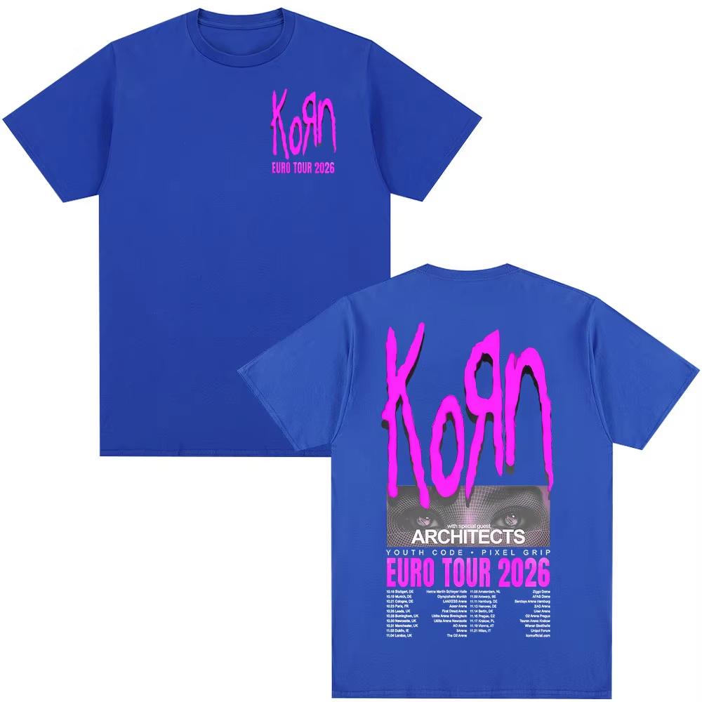 2026 Korn Tour Merch T Shirt Fan Gifts Metal Gothic Rock Band T Shirts Men Women Clothing Cotton Oversized Short Sleeve T-shirt Casual Tee Top