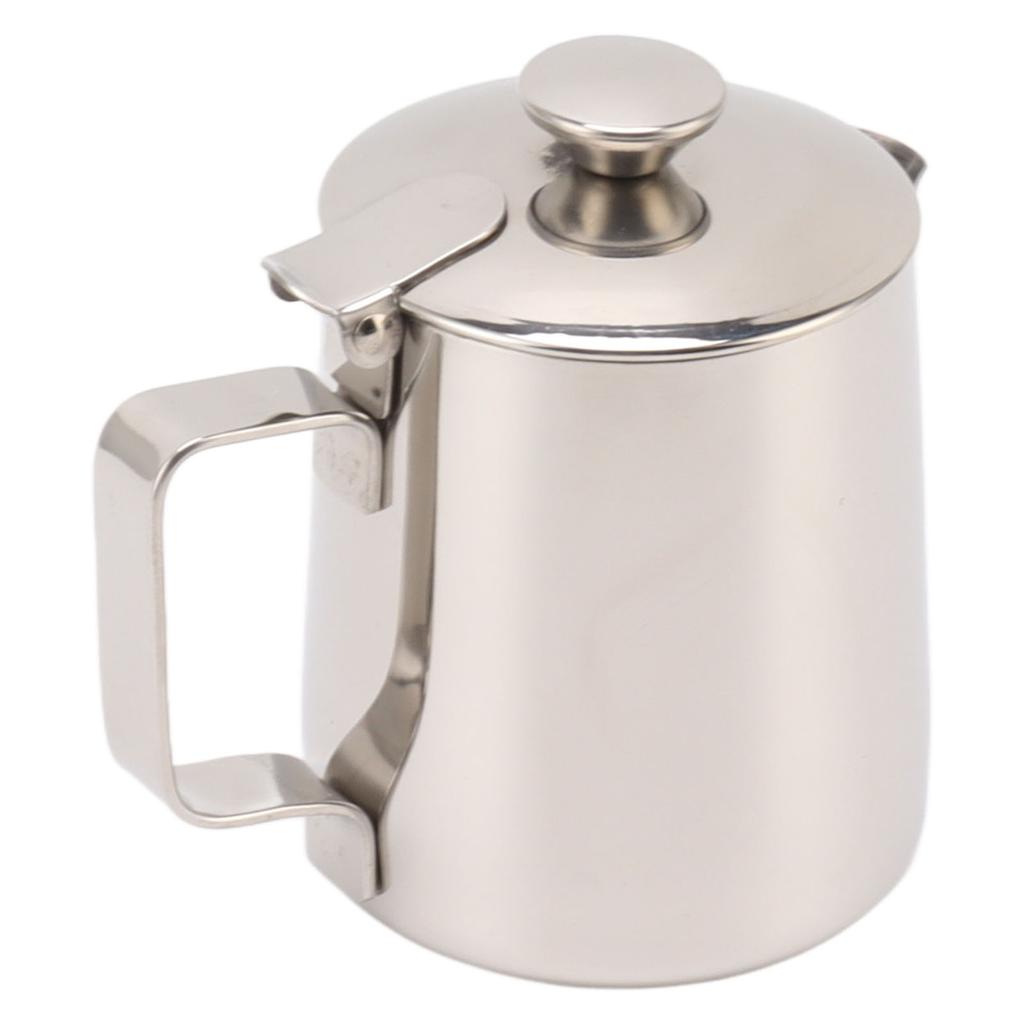 Stainless Steel Milk Frothing Pitcher Cappuccino Pitcher Coffee Foam Container With Lid 600ml