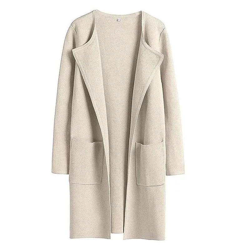 Woolen Coat Women Autumn Korean Fashion Casual Loose Women Coat Solid Color Button-Less Cardigan Coat