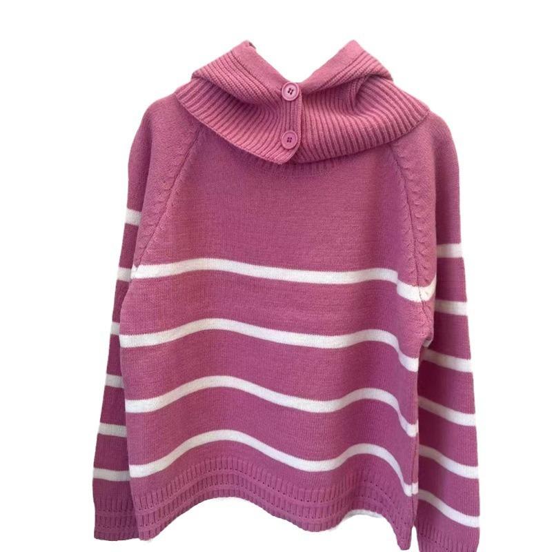 Chic contrasting striped hooded sweater women's autumn, winter, autumn and winter loose lazy wind long-sleeved knitted sweater top
