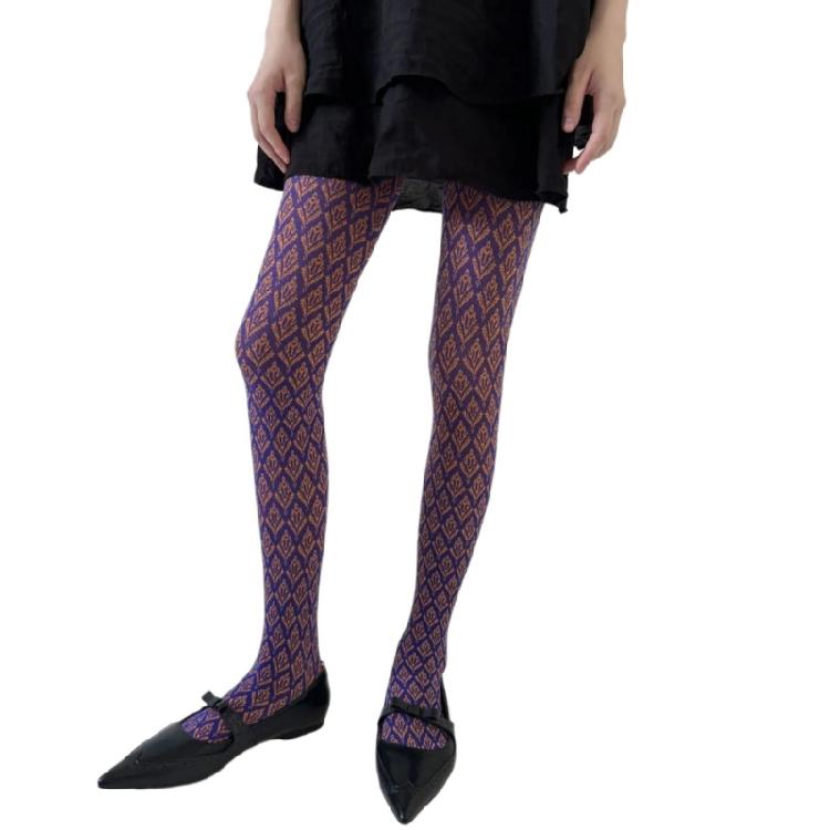 Womens Japanese Dark Floral Print Leggings Tights Vintage Jacquard Patterned Stretchy High Waist Pantyhose Stockings