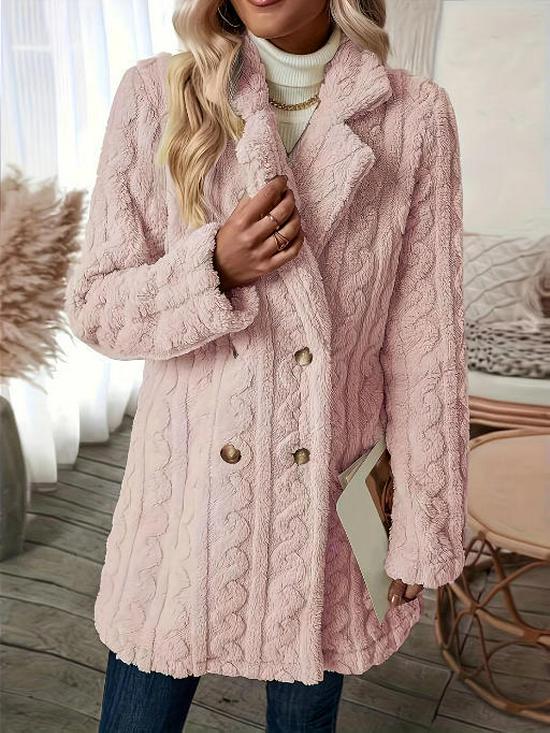 Women's Plush Double-Breasted Mid-Length Coat - Comfortable, Casual, Warm Suit Collar.