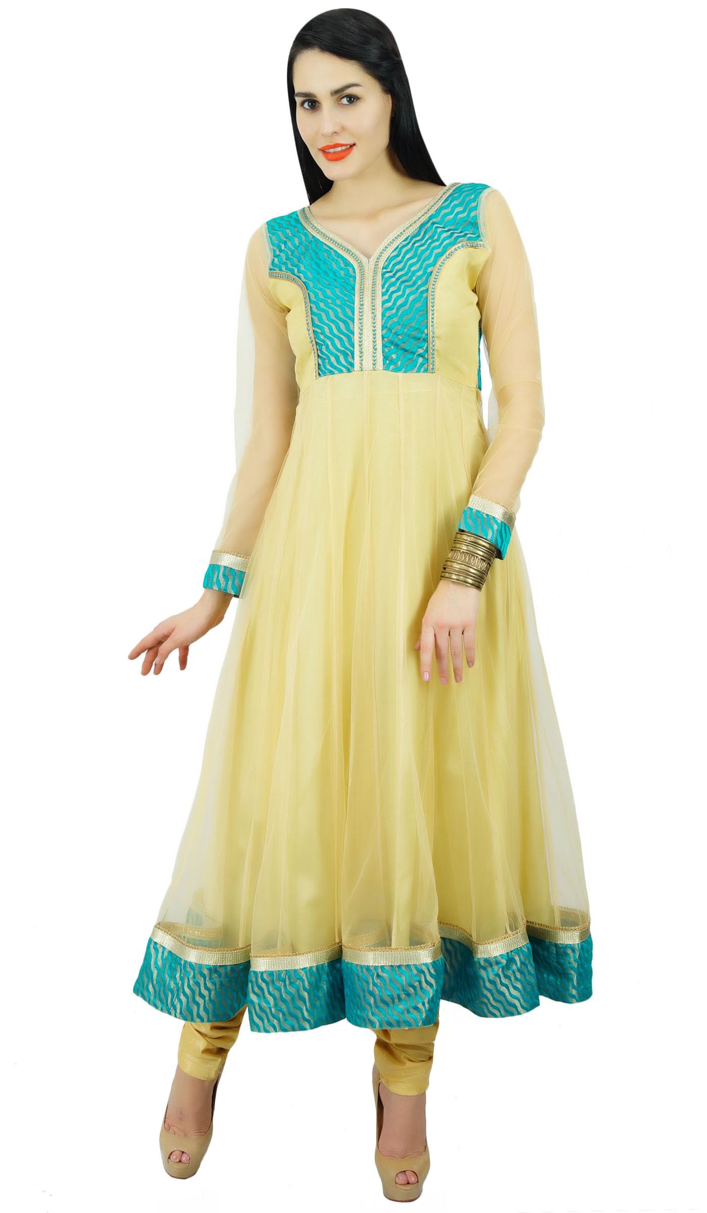 

Bimba Women Long Flaired Designer Kurti Dress Kurta Party Wear Custom 6 бежевый