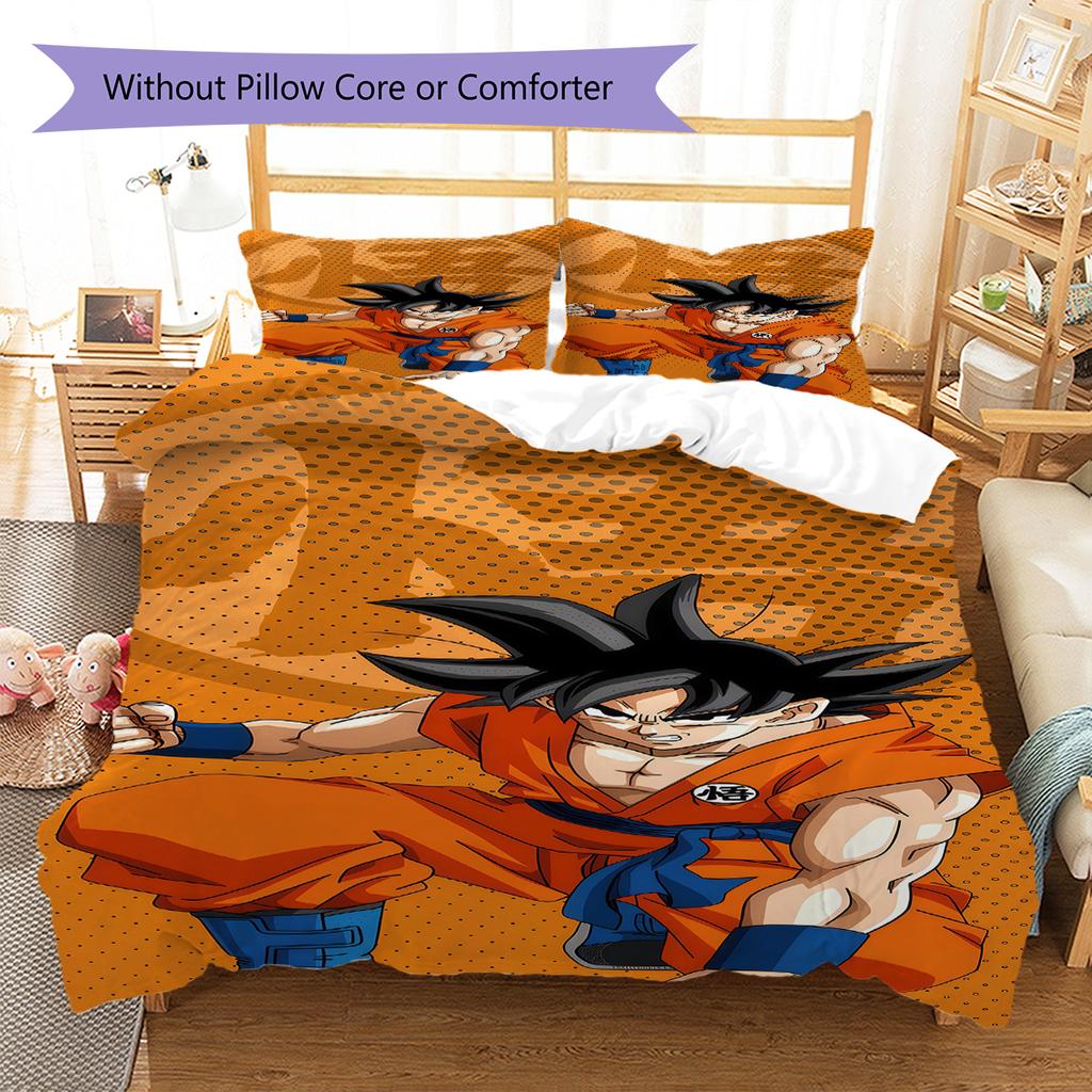 Son Goku Pattern Bedding,Quilt Set Quilt Cover Pillowcase Home Birthday Gift (1 * duvet cover + 2 * pillowcase, without core)