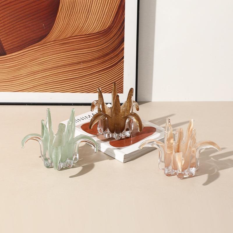 Creative Glass Candlestick Petal Candle Holder Lily Desktop Storage Container Glass Handicrafts Home Decoration Accessories