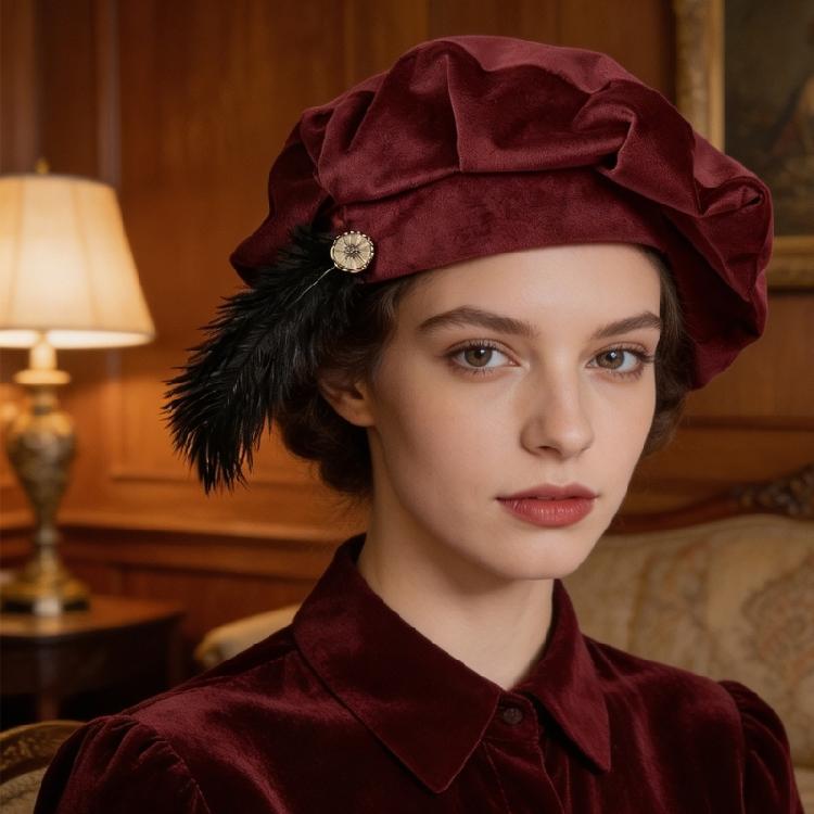 Renaissance Feather Hat Light Weight Polyester Medieval Beret Cap For Men Women Kid Halloween Renaissance Themed Event