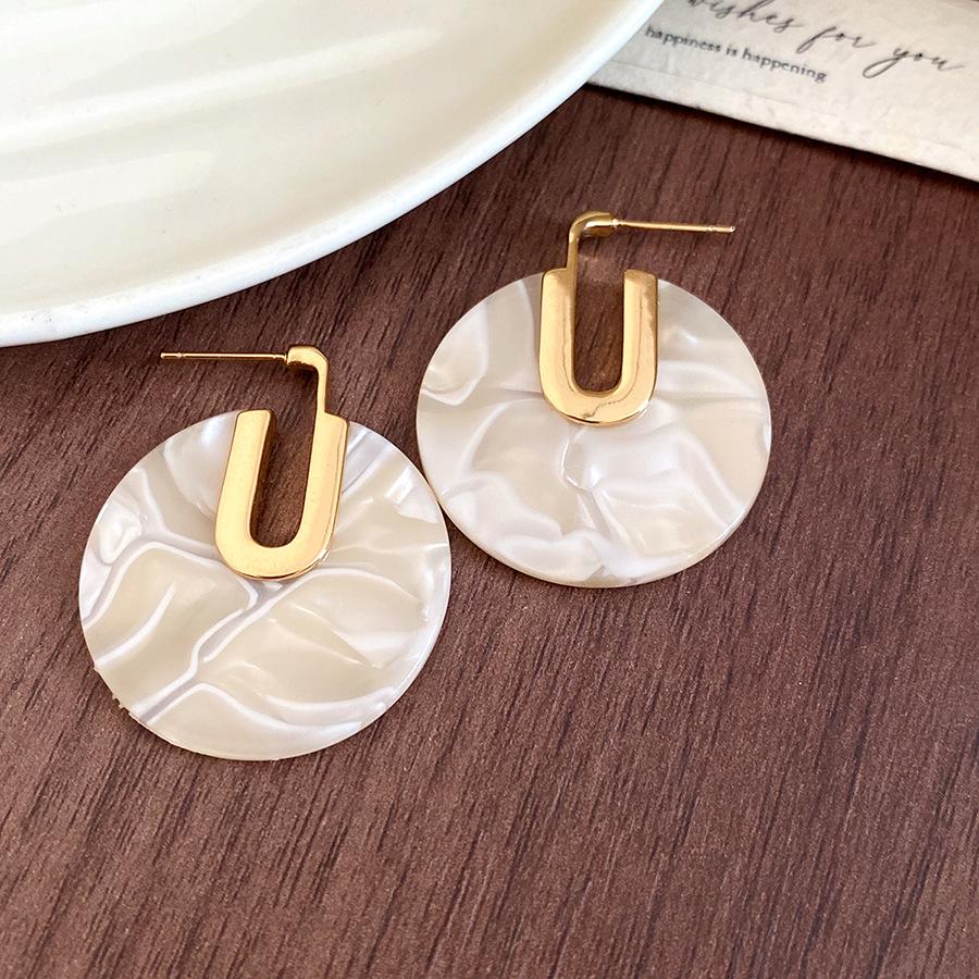 

Real gold electroplated silver needle acetic acid plate round earrings niche versatile stud earrings light luxury high-end earrings