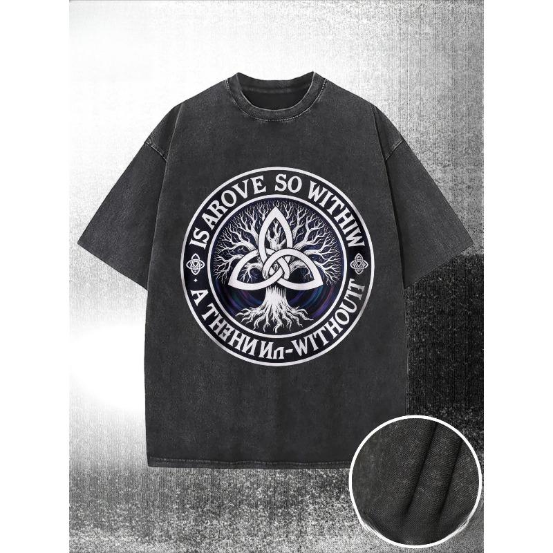 

Washed Cotton, Tree of Life Graphic, Celtic Knot Design, Slightly Distressed Look, Suitable for Casual Wear, Outdoor Activities, and Special Gifts. S