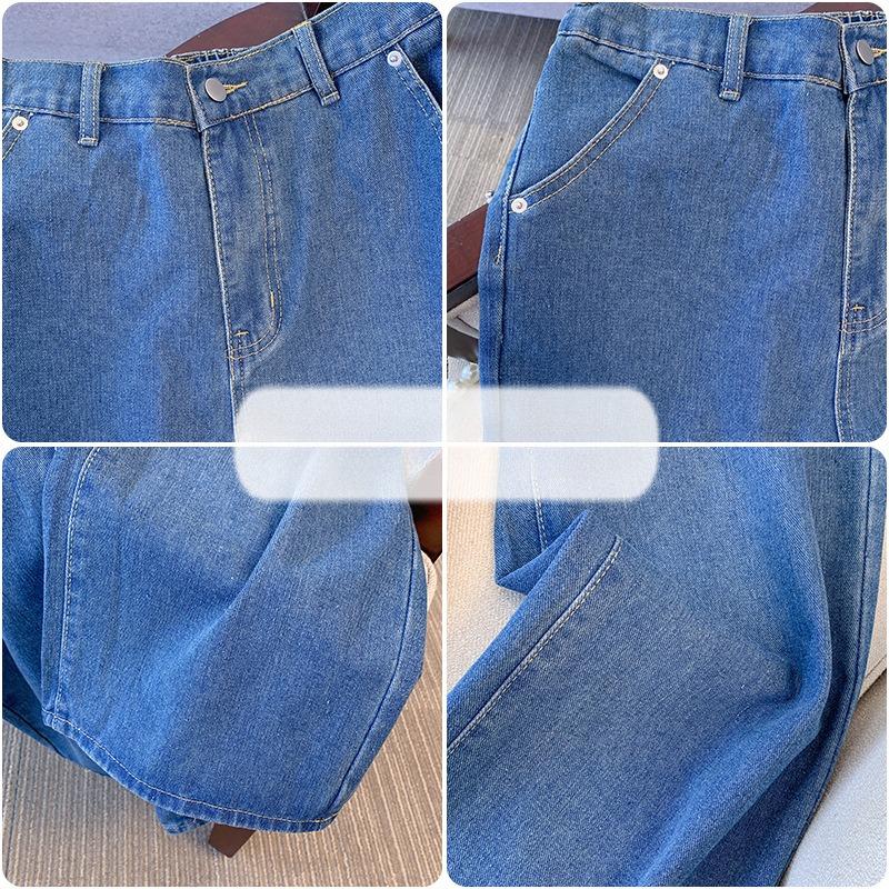 Mote Jeans for Kvinner i Store Størrelser Rette Street Style Denimbukser Elastisk Midje Bukse