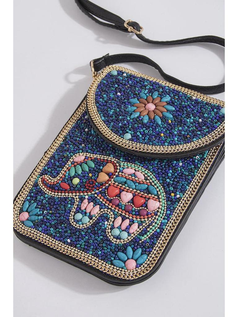 Exquisite Bohemian Style Crossbody Bag with Rice Beads, Shells, and Flowers