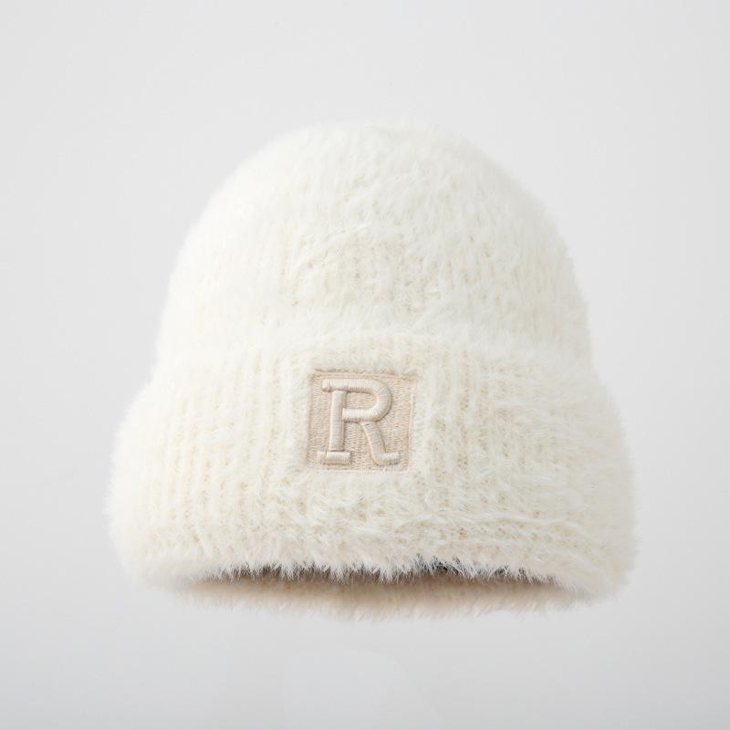 Zimní nová čepice s velkým obvodem hlavy a písmeny, vlněná čepice, imitace norkové vlny, podzimní a zimní teplá pletená čepice pro ženy