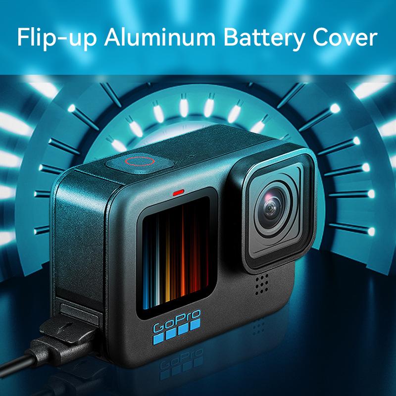 Portable Flip Battery Cover for GoPro Hero 13 12 11 10 9 Black Removable Battery Lid Door Type-C Charging Port Side Case