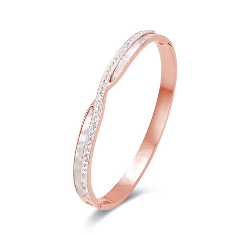 

Bangle for white shell inlay stainless slim bangle anniversary women, steel, rhinestone, simple, bracelet, gift, present, birthday,