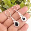 Natural Black Onyx Gemstone 925 Solid Silver Jewelry Zircon Long Earrings 1.86" CZE-7-17