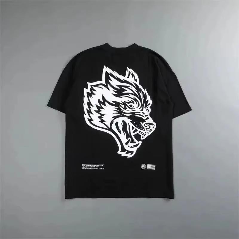 Retro Wolf Head High End Fitness Street Fashion Brand Tshirt Cotton Graphic Tee Unisex Unisex Summer Streetwear